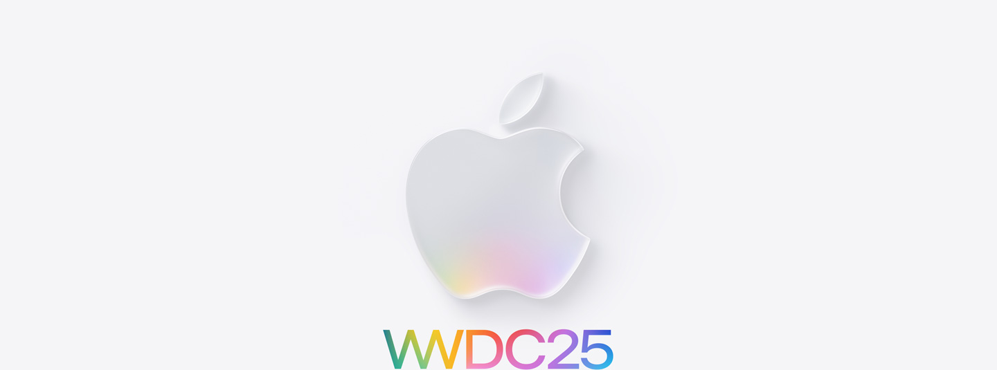 The Apple logo with a rainbow gradient at its bottom and the WWDC25 text below it